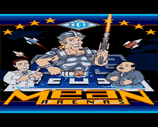 Mean Arenas title screen for Amiga CD32